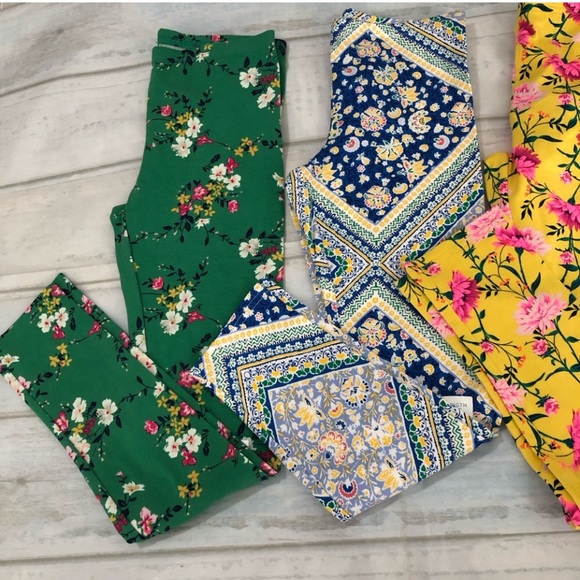 Old Navy Girls Leggings Yellow Green Blue Multi Floral 3Pack Large (10-12) - Picture 2 of 15